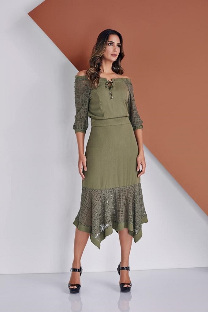  Vestido crepe c/renda verde
